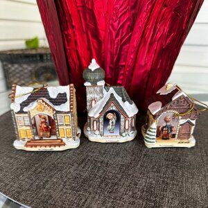 Goebel MJ Hummel Light Up House Christmas Ornaments Set Of 3 Bradford Exchange